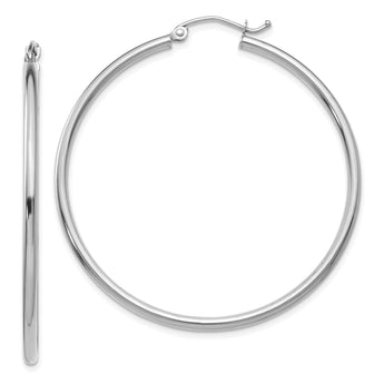 10K White Gold Polished Hinged Hoop Earrings