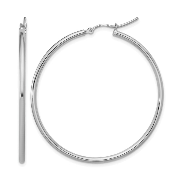 10K White Gold Polished Hinged Hoop Earrings - Birthstone Company