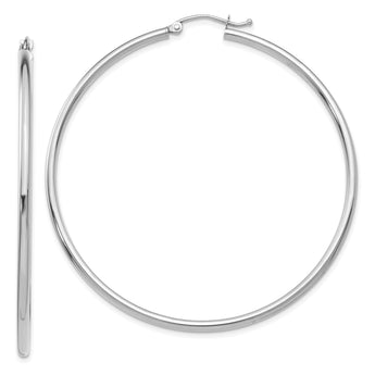 10K White Gold Polished Hinged Hoop Earrings