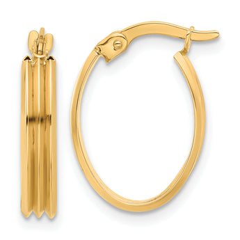 10K Polished and Grooved Oval Hoop Earrings