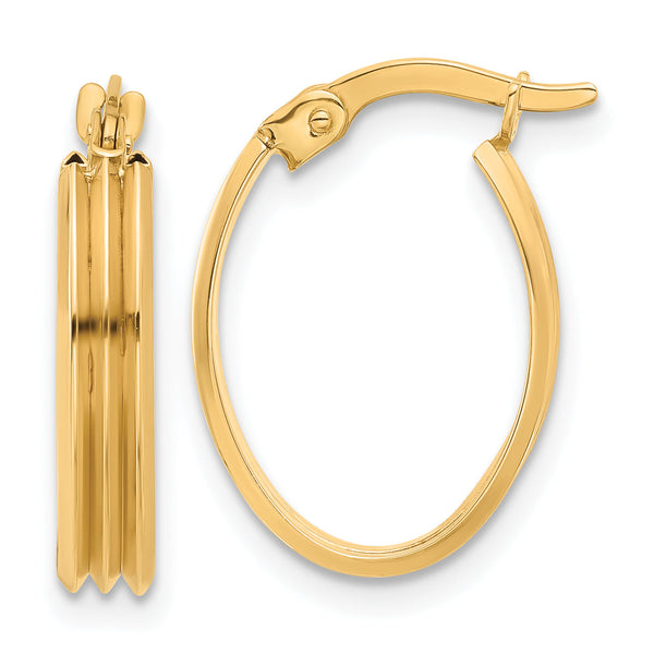 10K Polished and Grooved Oval Hoop Earrings