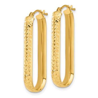 10K Polished and Diamond-cut Oval Hoop Earrings