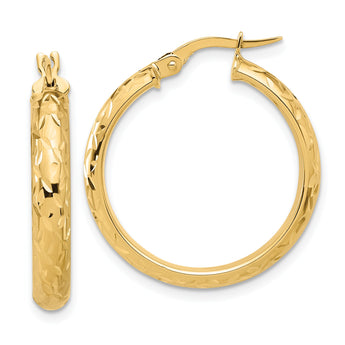 10K Polished and Diamond-cut Round Hoop Earrings