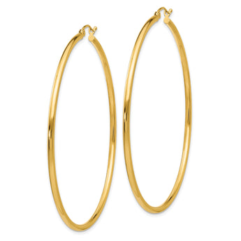 10k Polished 2x60mm Lightweight Tube Hoop Earrings