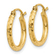 10k Diamond-cut 2mm Round Tube Hoop Earrings