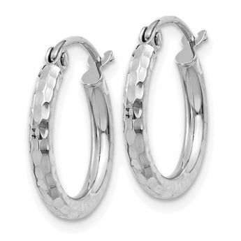10k White Gold Diamond-cut 2mm Round Tube Hoop Earrings