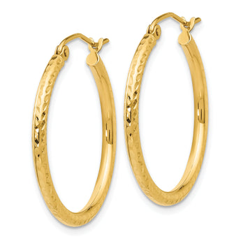 10k Diamond-cut 2mm Round Tube Hoop Earrings