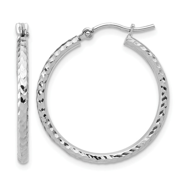 10k White Gold Diamond-cut 2mm Round Tube Hoop Earrings - Birthstone Company
