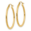 10k Diamond-cut 2mm Round Tube Hoop Earrings