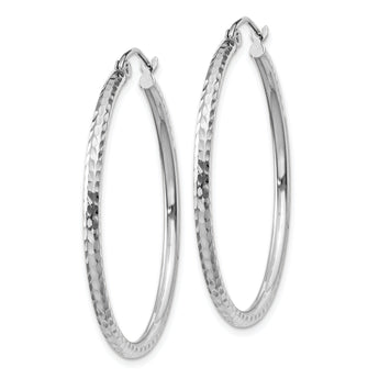 10k White Gold Diamond-cut 2mm Round Tube Hoop Earrings