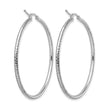 10k White Gold Diamond-cut 2mm Round Tube Hoop Earrings - Birthstone Company