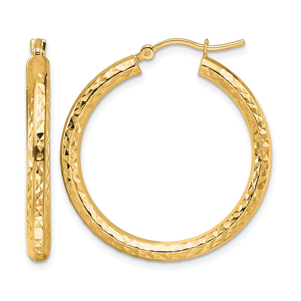 10k Diamond-cut 3mm Round Hoop Earrings - Birthstone Company