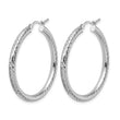10k White Gold Diamond-cut 3mm Round Hoop Earrings - Birthstone Company