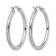 10k White Gold Diamond-cut 3mm Round Hoop Earrings - Birthstone Company