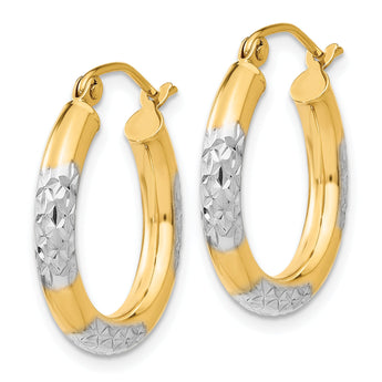 10K with Rhodium Diamond Cut 3mm Hoop Earrings