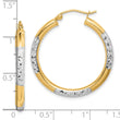 10K with Rhodium Diamond Cut 3mm Hoop Earrings