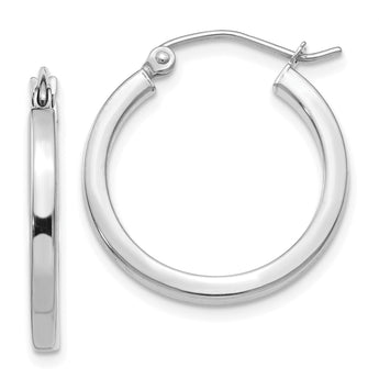 10k White Gold 2mm Square Tube Hoops