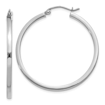 10k White Gold 2mm Square Tube Hoops