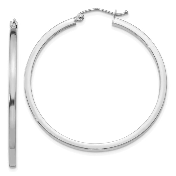 10k White Gold 2mm Square Tube Hoops