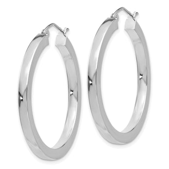 10k White Gold 3mm Polished Square Tube Hoop Earrings