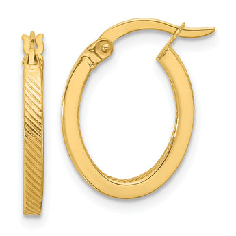 10K Polished and Textured Oval Hoop Earrings