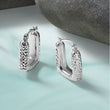 10K White Gold Polished and Diamond-cut Square Hoop Earrings - Birthstone Company