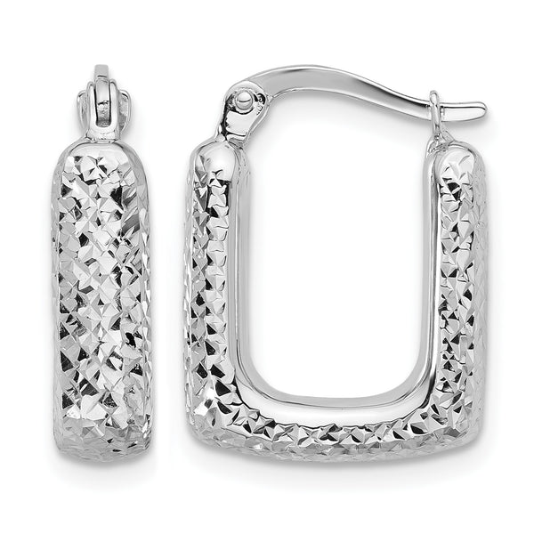 10K White Gold Polished and Diamond-cut Square Hoop Earrings - Birthstone Company