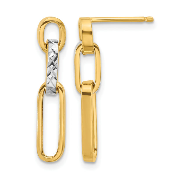 10K w/Rhodium Polished and D/C Link Dangle Post Earrings - Birthstone Company