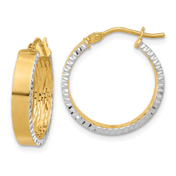 10K W/White Rhodium Polished and Diamond-cut Hoop Earrings