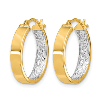 10K W/White Rhodium Polished and Diamond-cut Hoop Earrings - Birthstone Company