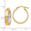 10K W/White Rhodium Polished and Diamond-cut Hoop Earrings