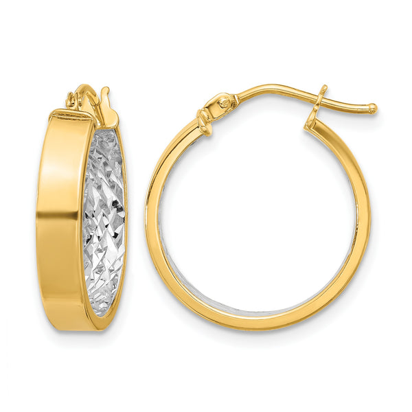 10K W/White Rhodium Polished and Diamond-cut Hoop Earrings - Birthstone Company