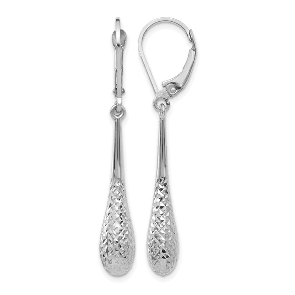 10K White Gold Polished and D/C Leverback Earrings - Birthstone Company
