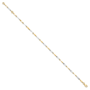 10K Two-tone Polished Fancy Link 1in ext. Anklet