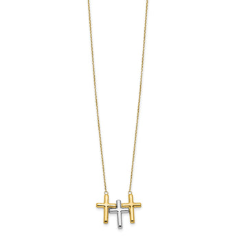 10K Two-tone Polished 3-Cross Necklace