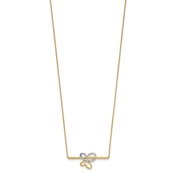 10K Rhodium-plated Polished D/C Butterfly Bar Necklace