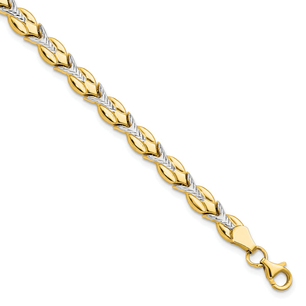 10k w/White Rhodium Polished/Diamond-cut Bracelet