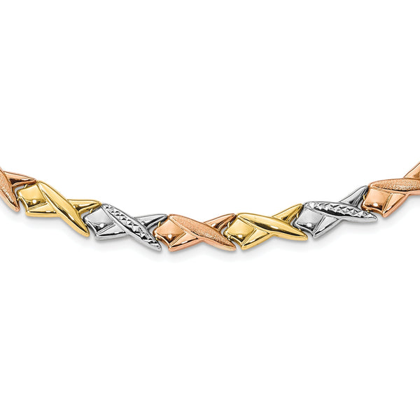 10k Tri-color Polished and Brushed D/C Necklace