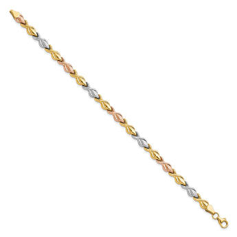 10k Tri-color Polished and Brushed Link Bracelet