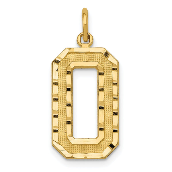 10k Large Brushed Diamond-cut Number 0 Charm