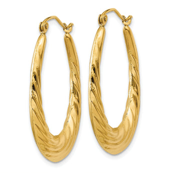 10k Polished Twisted Oval Hollow Hoop Earrings