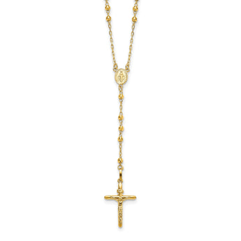 10k Diamond-cut 3mm Beaded Semi-solid Rosary Necklace