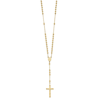 10k Diamond-cut 4mm Beaded Semi-solid Rosary 24 inch Necklace