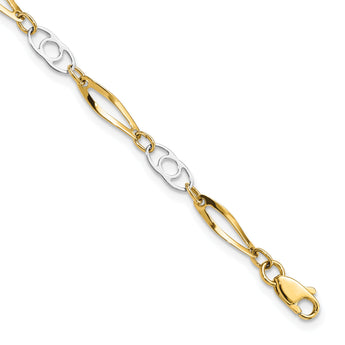 10k Two-Tone 7in Polished Fancy Link Bracelet