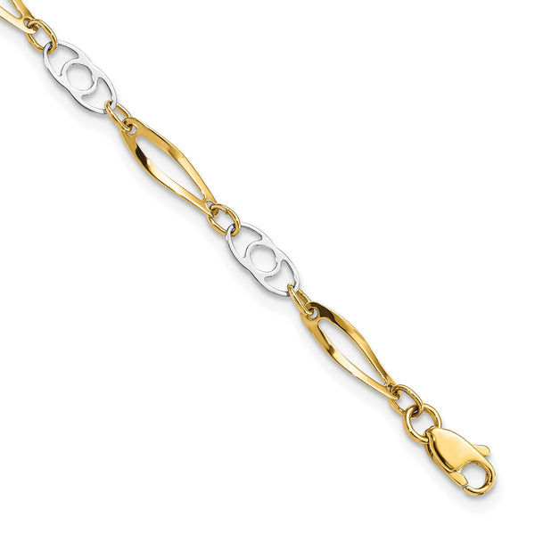 10k Two-Tone 7in Polished Fancy Link Bracelet