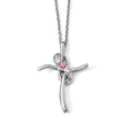 10K White Gold Cross Necklace with Pink Crystal Topaz