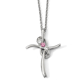 10K White Gold Cross Necklace with Pink Crystal Topaz