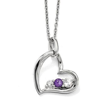10K Gold Heart Necklace with Purple Topaz and Rhodium Finish