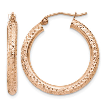 10K Rose Gold 3mm Diamond-cut Hoop - Birthstone Company