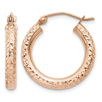 10K Rose Gold 3mm Diamond-cut Hoop - Birthstone Company